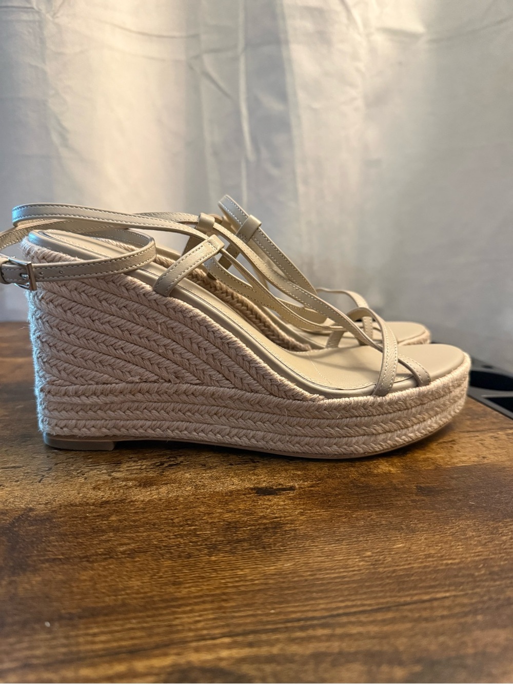 PAIGE Cream Espadrille Wedge Sandals with Strappy Upper